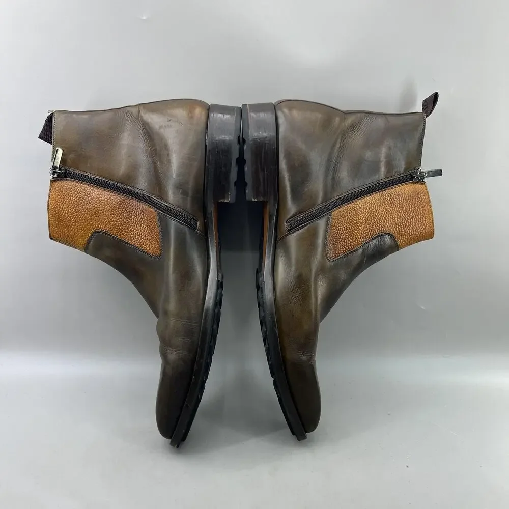Mezlan Pitt Side Zip Dress Boots Men Size 12 Brown Leather Ankle Chelsea Shoes
